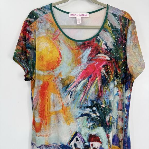 Leoma Lovegrove Tropical Print Shift Dress Stretch Jersey Short Sleeve Size XL - Picture 2 of 11
